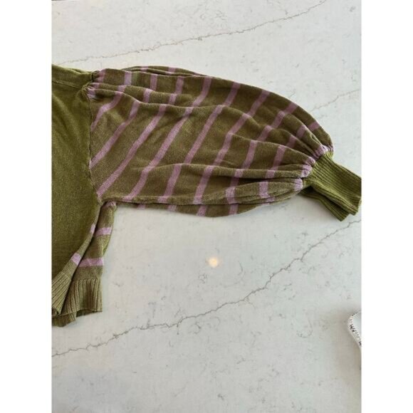 Free People Between The Lines Stripe Women’s Sweater Crop Green Pink M Boho - Picture 8 of 8